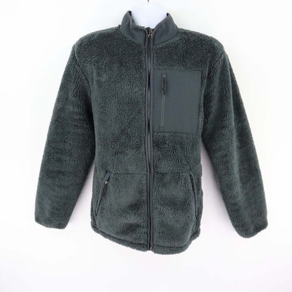 George Full Zip Fleece‎ Coat Mens Size M (38-40) Gray Polyester Zipper Pockets